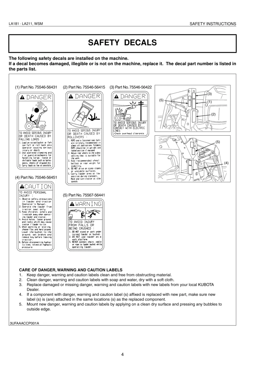 Kubota LA181 LA211 Compact Front END Loader Service & Repair Manual preview page 6