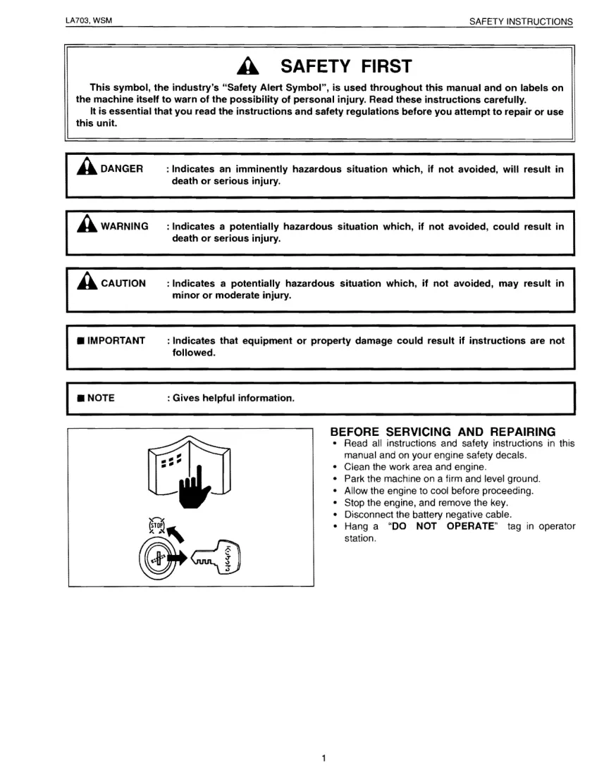 Kubota LA703 Front END Loader Service & Repair Manual preview page 1