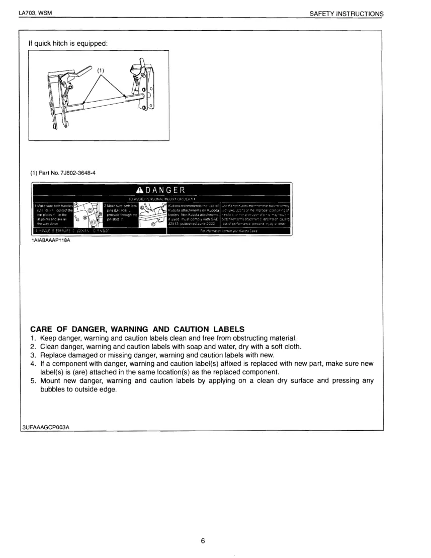Kubota LA703 Front END Loader Service & Repair Manual preview page 6