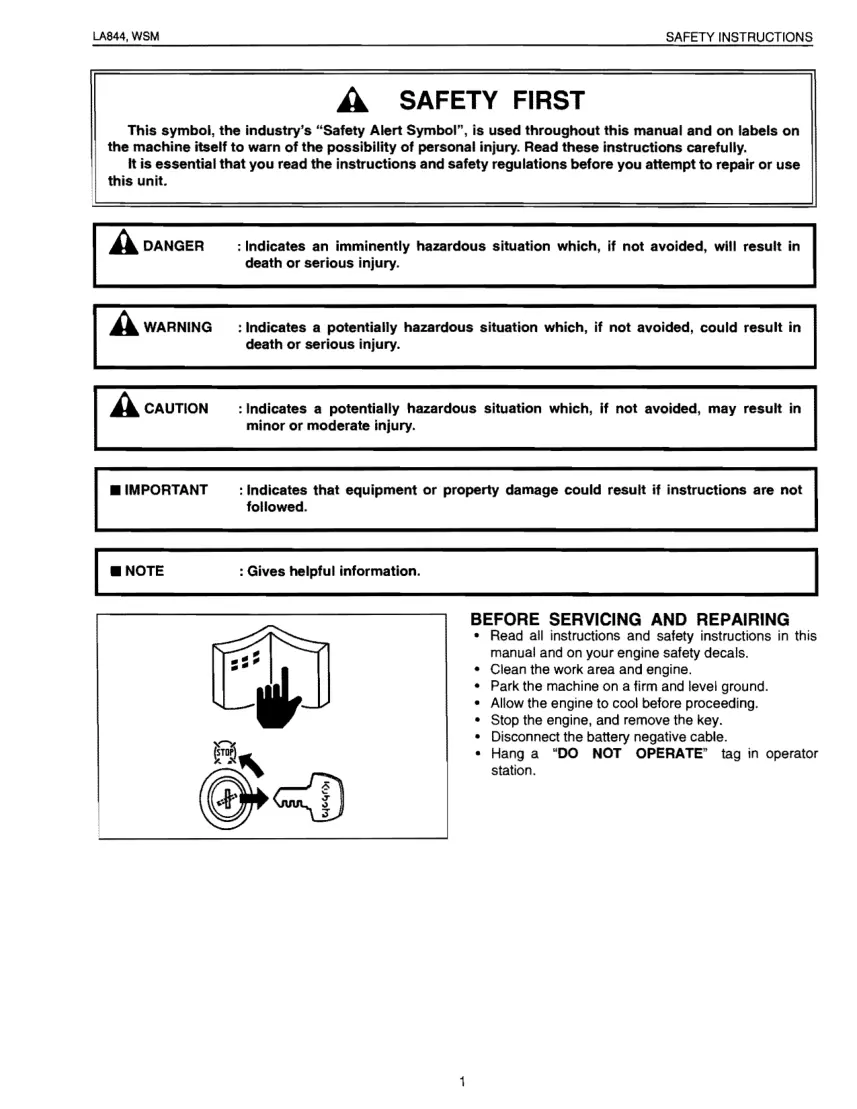 Kubota LA844 Front End Loader Service & Repair Manual preview page 1