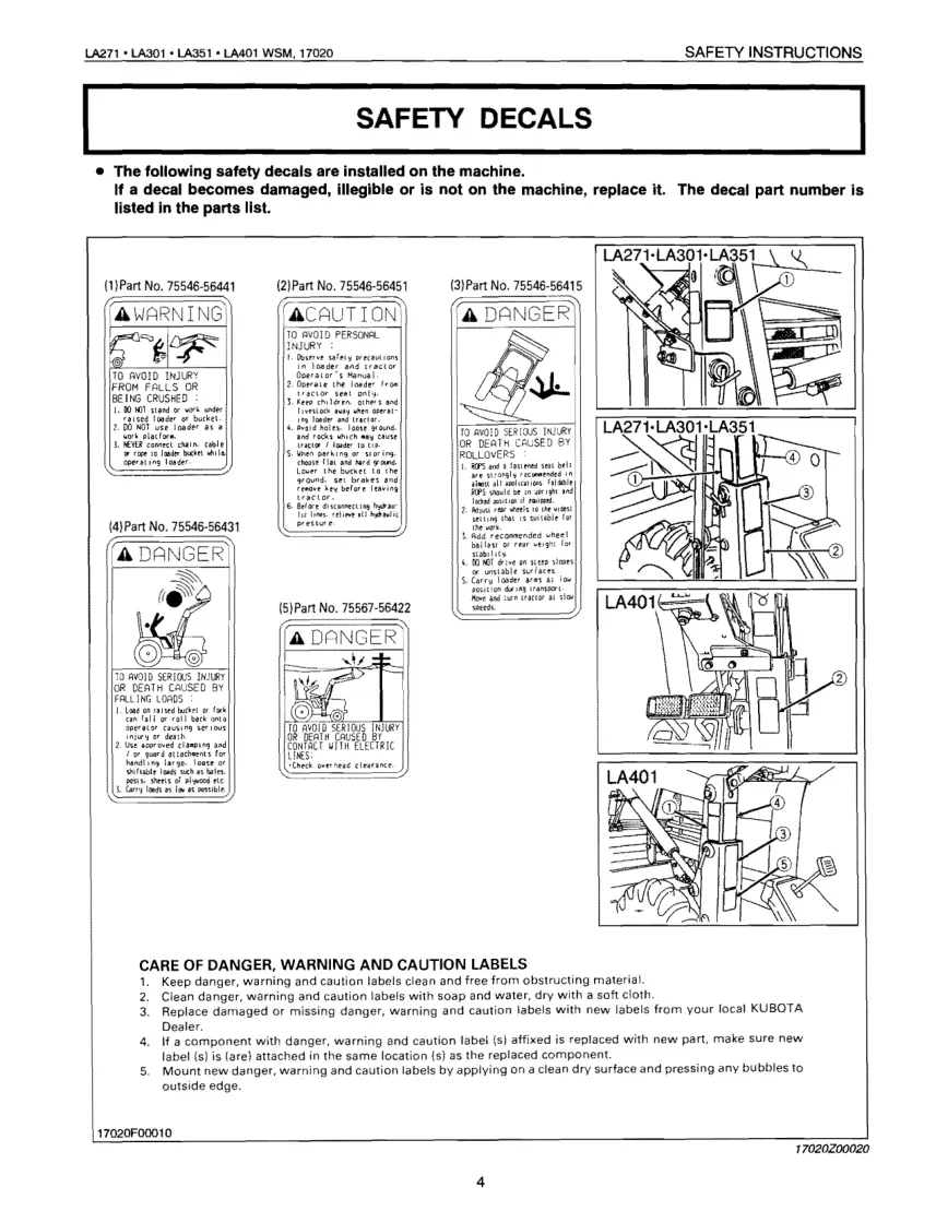 Kubota Loader LA271 LA301 LA351 LA401 Service & Repair Manual preview page 4