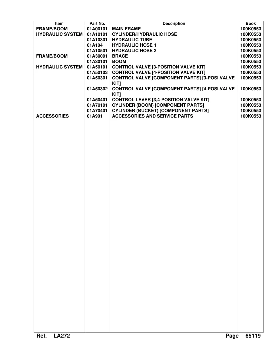 Kubota Loader LA272 LA 272 Parts Manual preview page 3