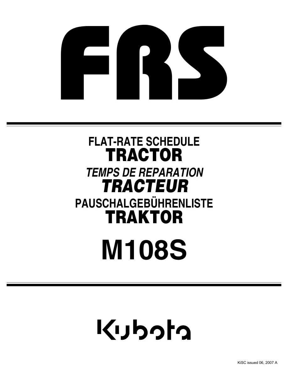 Kubota M108S Tractor Flat-Rate Schedule Parts Manual preview page 1