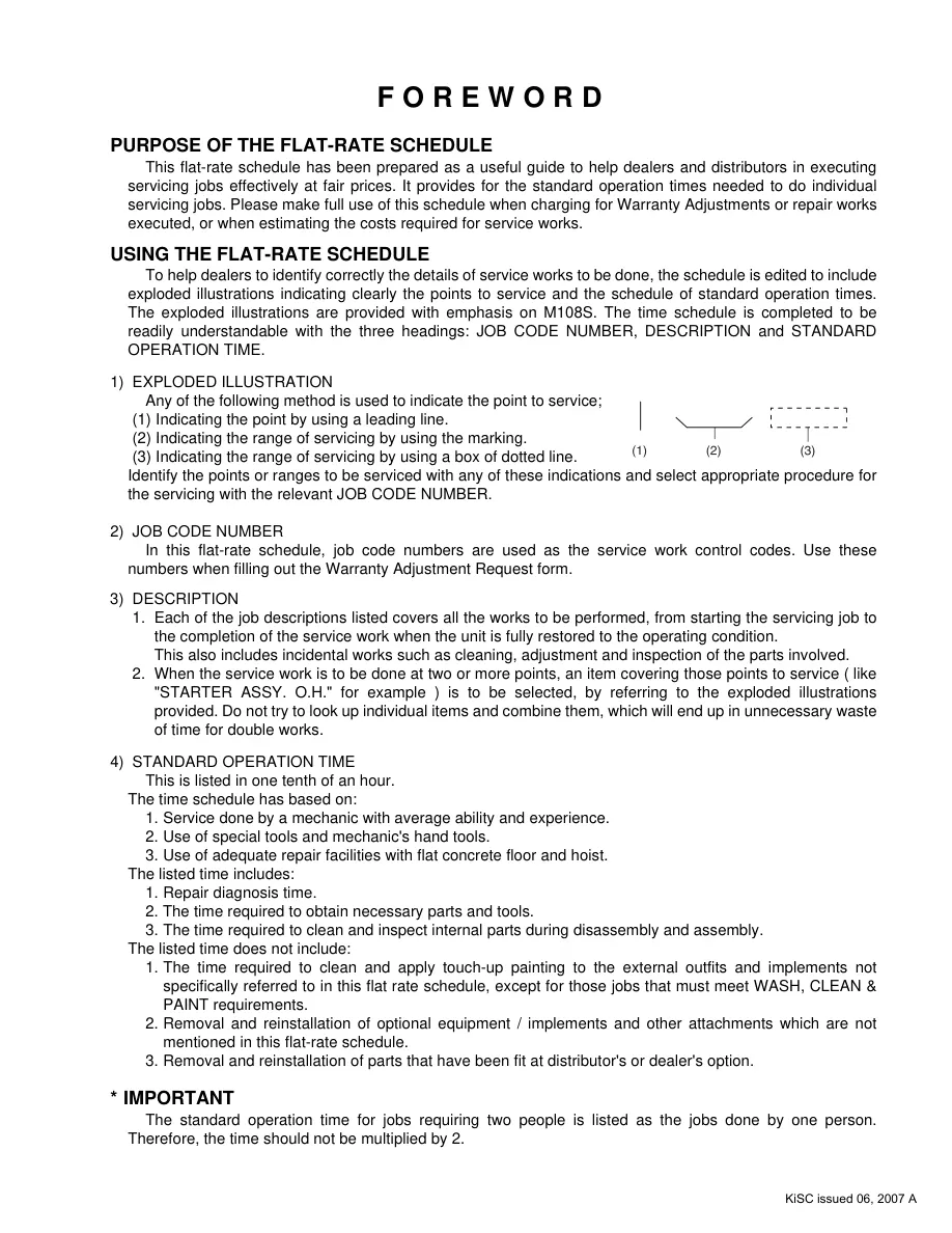 Kubota M108S Tractor Flat-Rate Schedule Parts Manual preview page 2