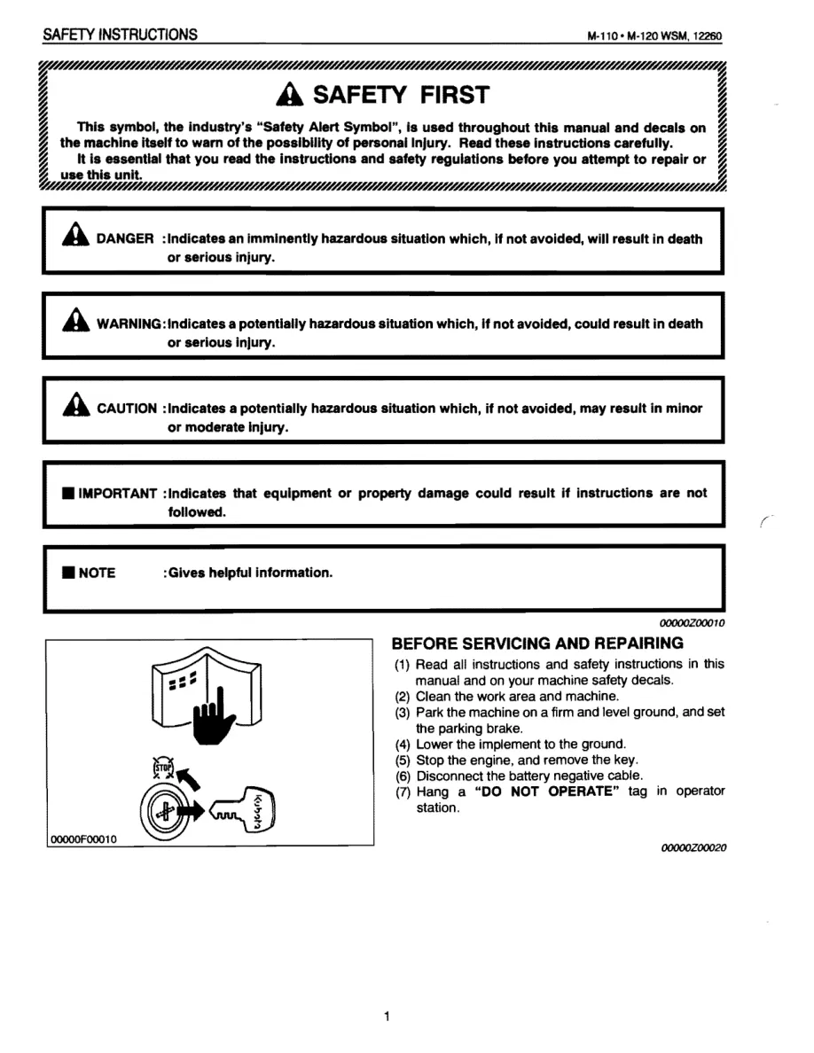 Kubota M110 M120 Tractor Service & Repair Manual preview page 1