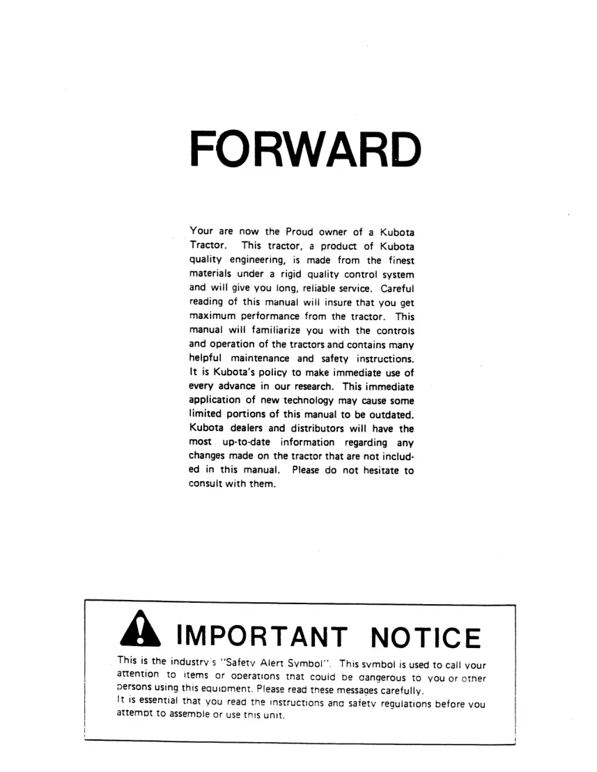 Kubota M4500 M5500 M7500 Tractor Operator's Manual preview page 5