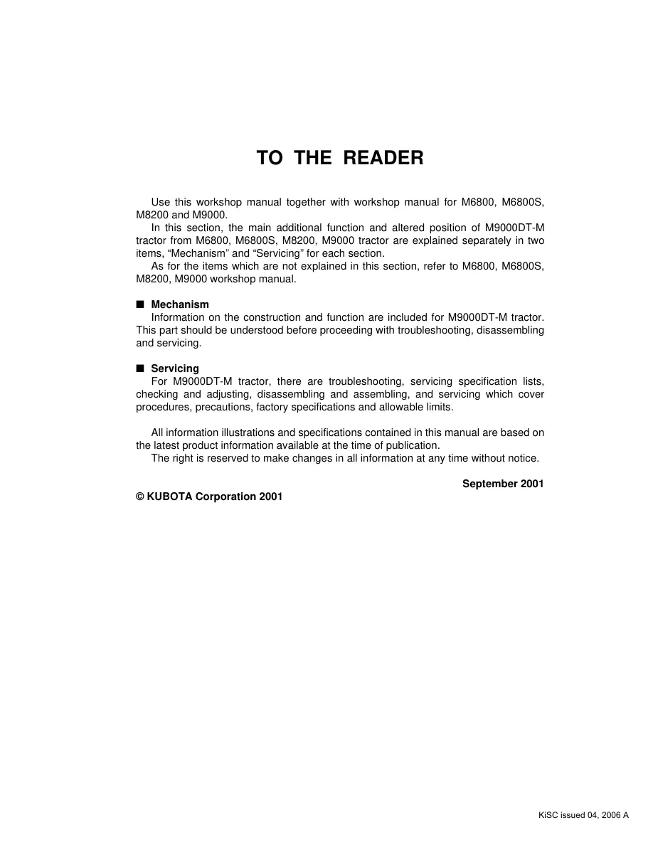 Kubota M6800 M8200 M9000 Tractor Service & Repair Manual Set preview page 2