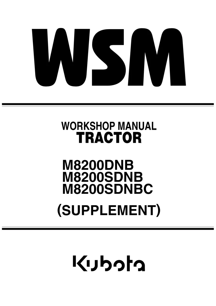 Kubota M8200DNB M8200SDNB M8200SDNBC Tractor Service & Repair Manual preview page 1