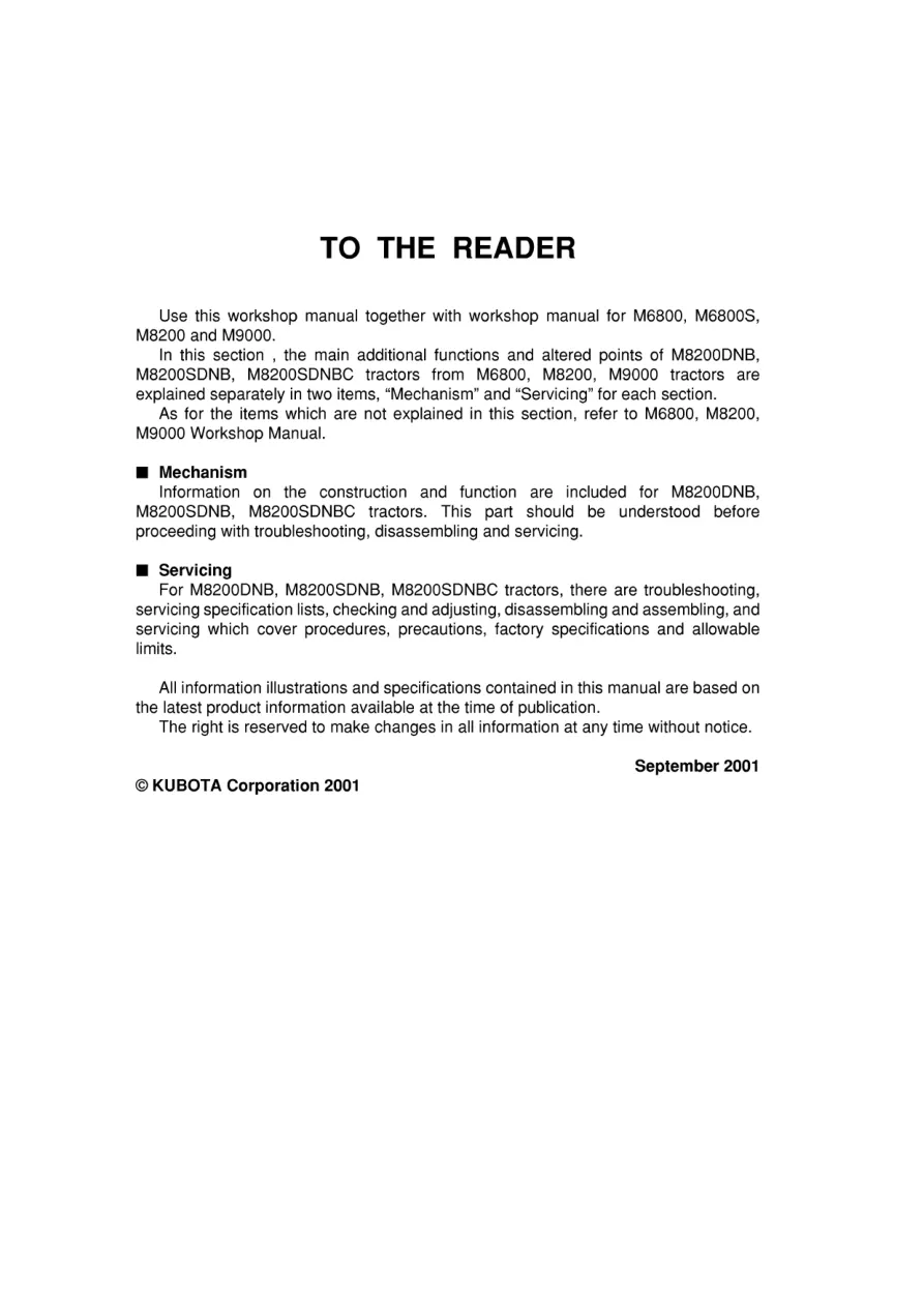 Kubota M8200DNB M8200SDNB M8200SDNBC Tractor Service & Repair Manual preview page 2