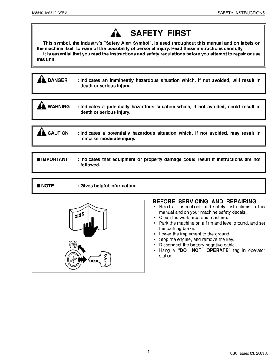 Kubota M8540 Tractor Service & Repair Manual preview page 3