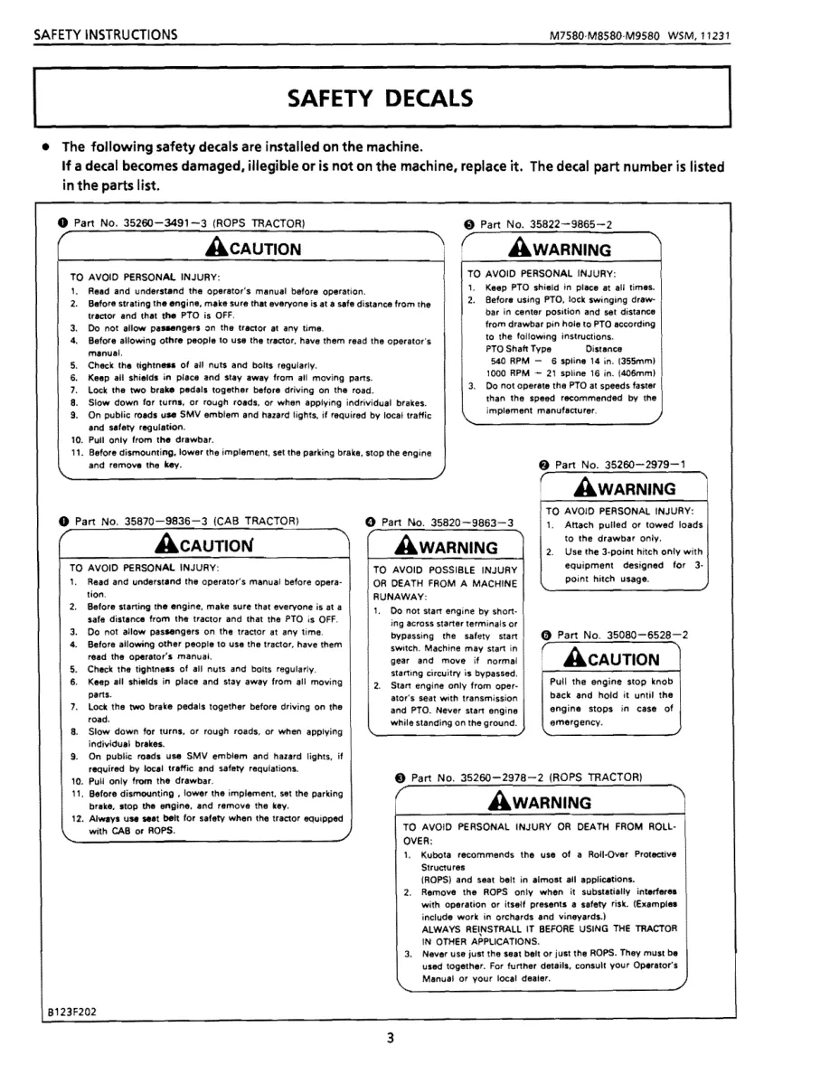 Kubota M8580 Tractor Service & Repair Manual preview page 3