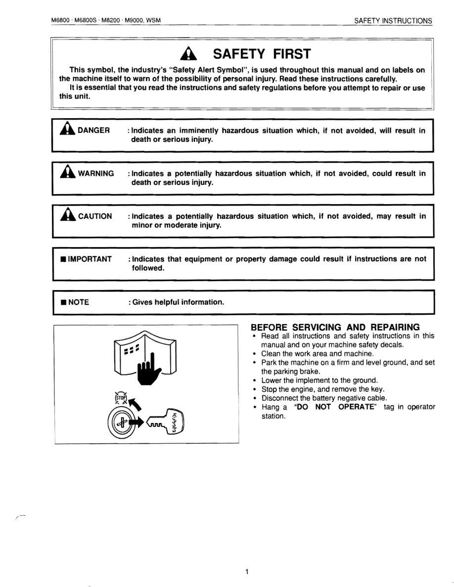 Kubota M9000 Hydraulic Shuttle Tractor Service & Repair Manual preview page 1