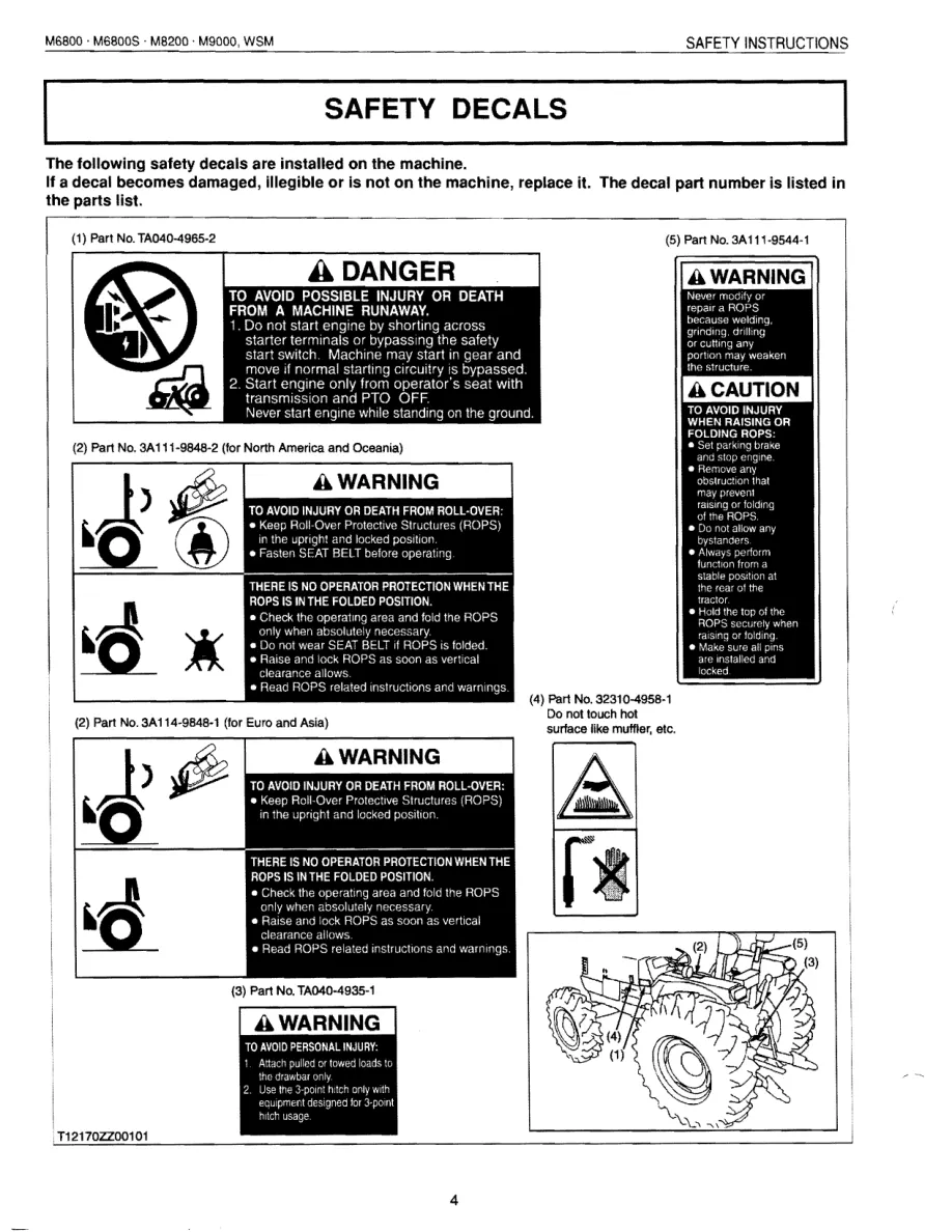 Kubota M9000 Hydraulic Shuttle Tractor Service & Repair Manual preview page 4