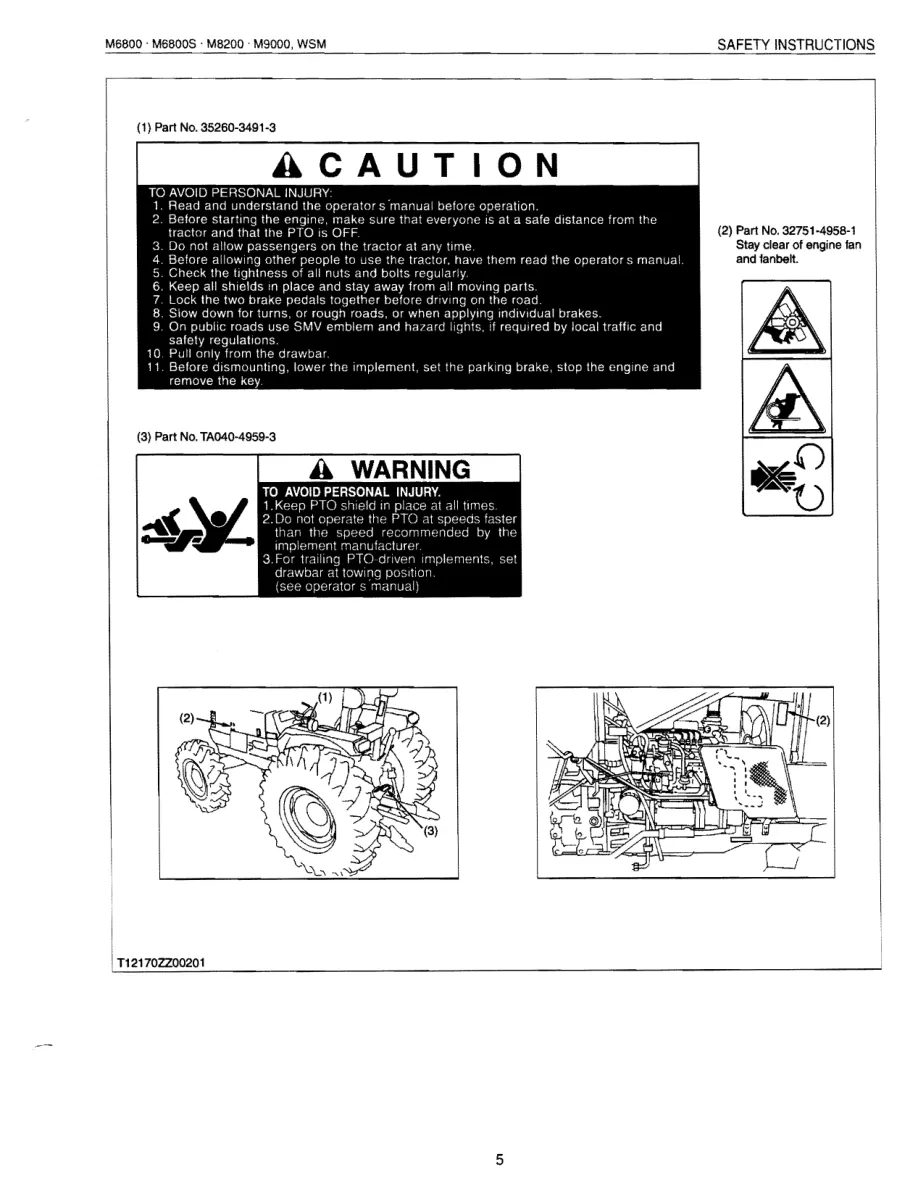 Kubota M9000 Hydraulic Shuttle Tractor Service & Repair Manual preview page 5