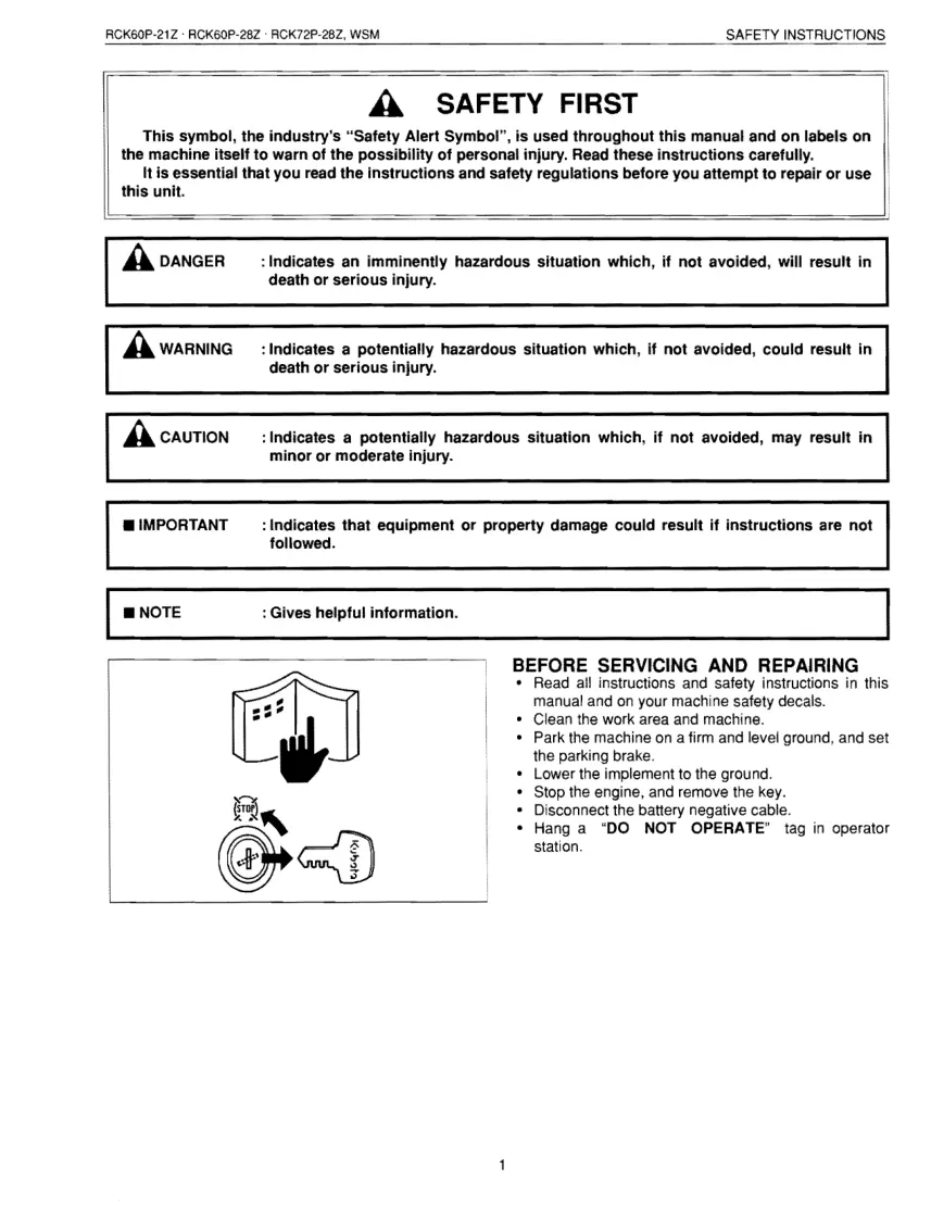 Kubota RCK60P 21Z 28Z RCK72P Rotary Mower Service & Repair Manual preview page 1