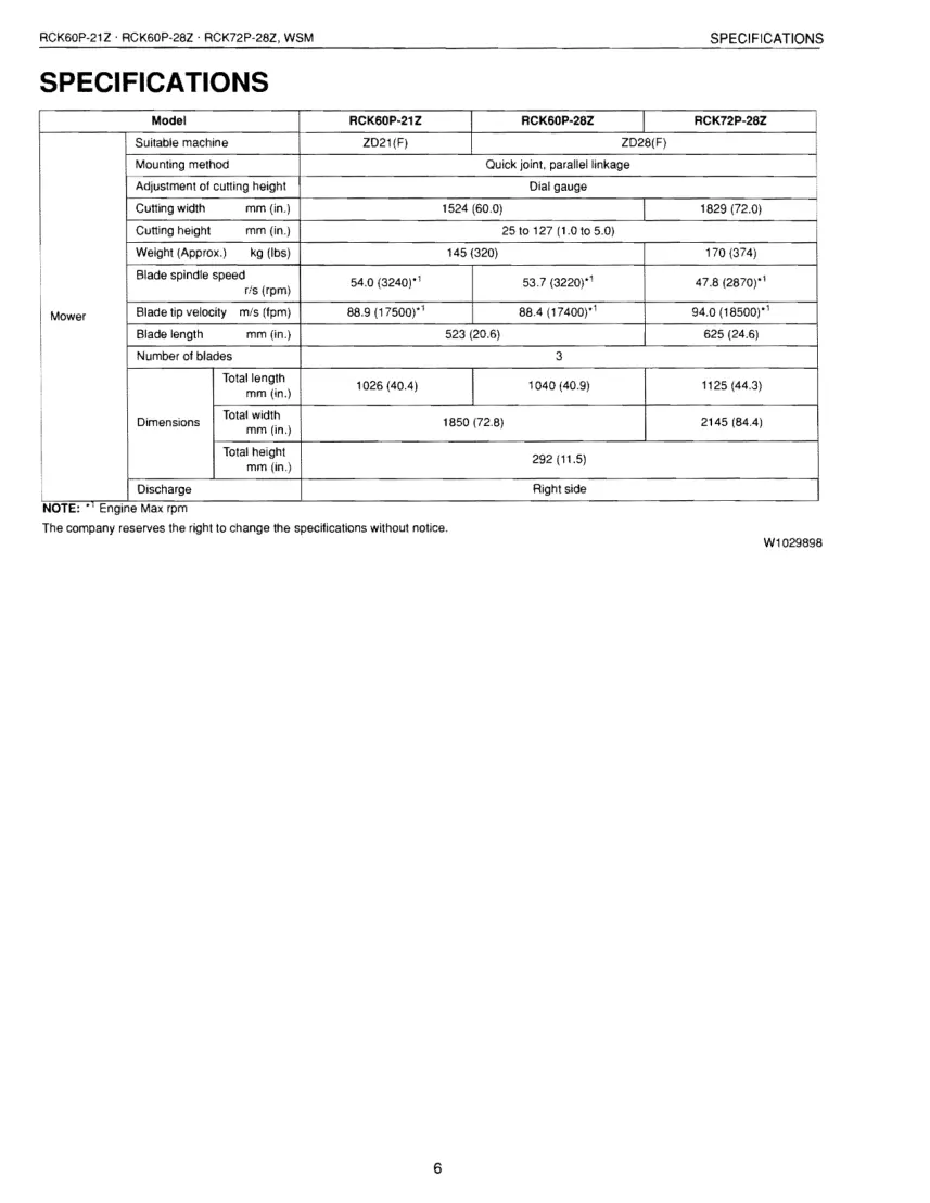 Kubota RCK60P 21Z 28Z RCK72P Rotary Mower Service & Repair Manual preview page 6