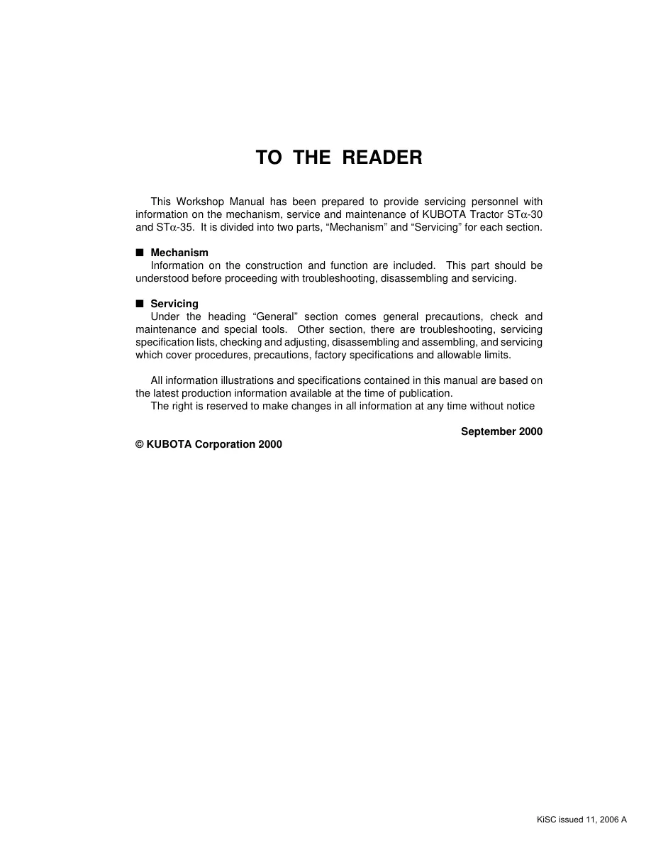 Kubota STa-30 STa-35 Tractor Service & Repair Manual preview page 2