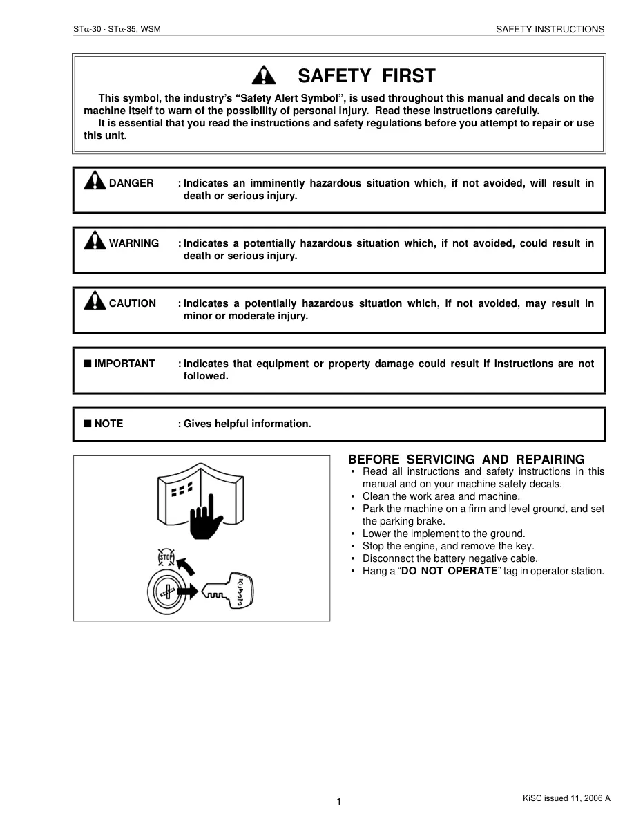 Kubota STa-30 STa-35 Tractor Service & Repair Manual preview page 3