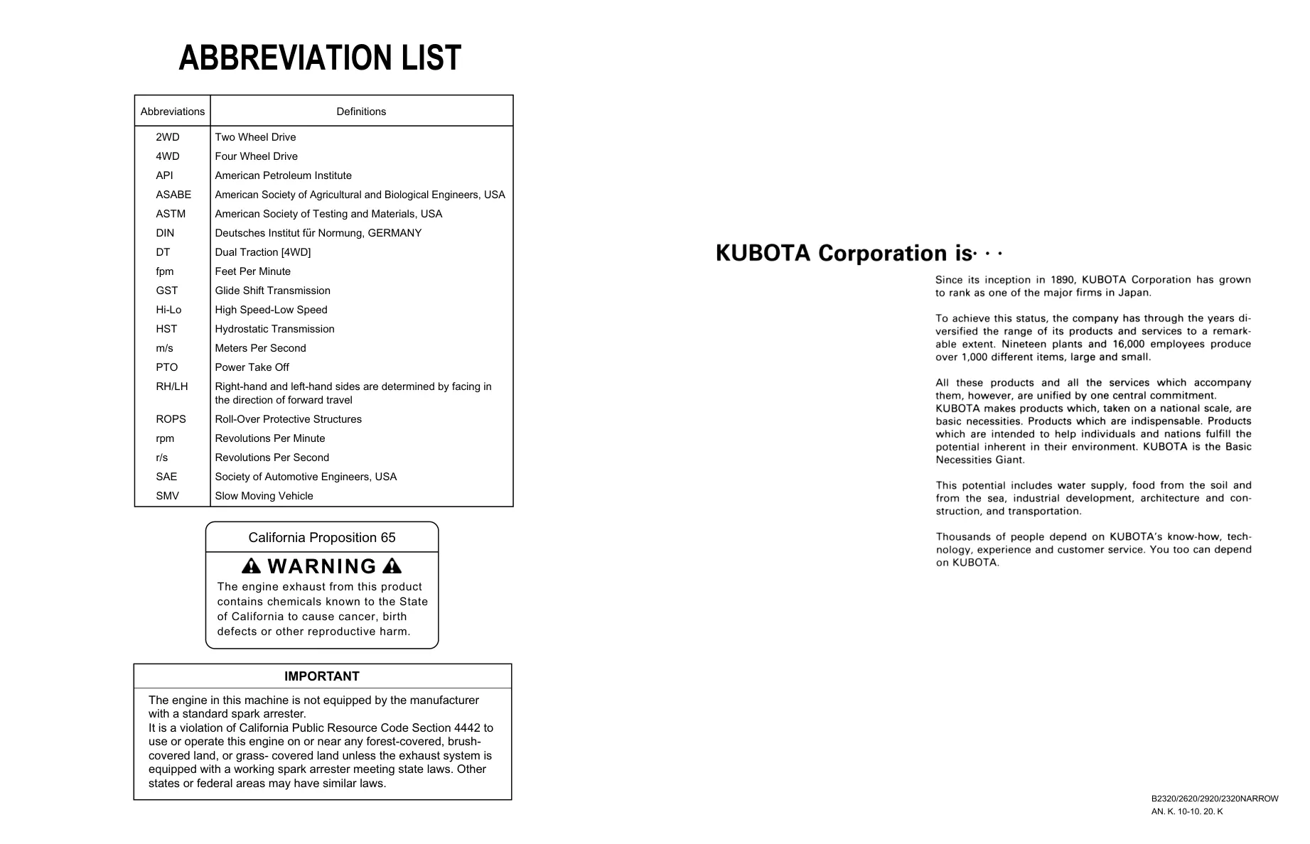 Kubota Tractor B2320 B2620 B2920 B2320Narrow Operator's Manual preview page 2