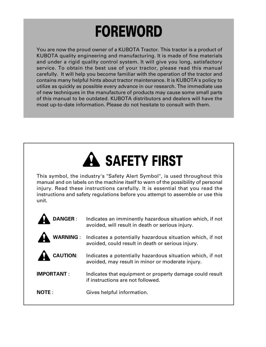 Kubota Tractor B2320 B2620 B2920 B2320Narrow Operator's Manual preview page 4