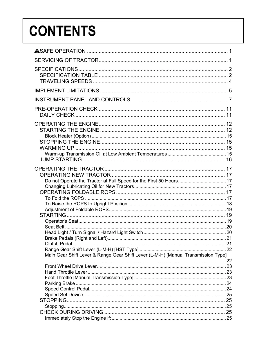 Kubota Tractor B2320 B2620 B2920 B2320Narrow Operator's Manual preview page 5
