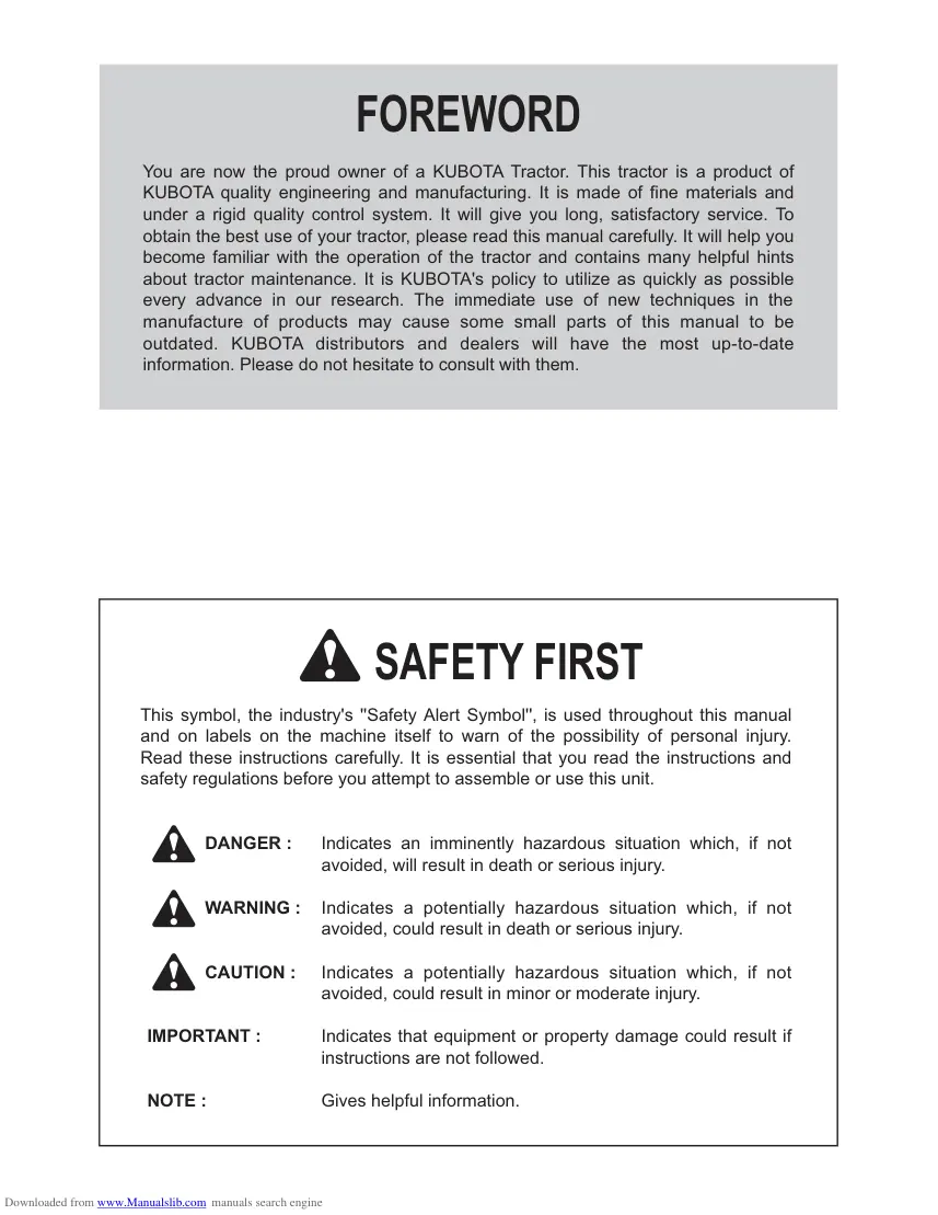Kubota tractor B3150 B3150SU Operator's Manual preview page 4