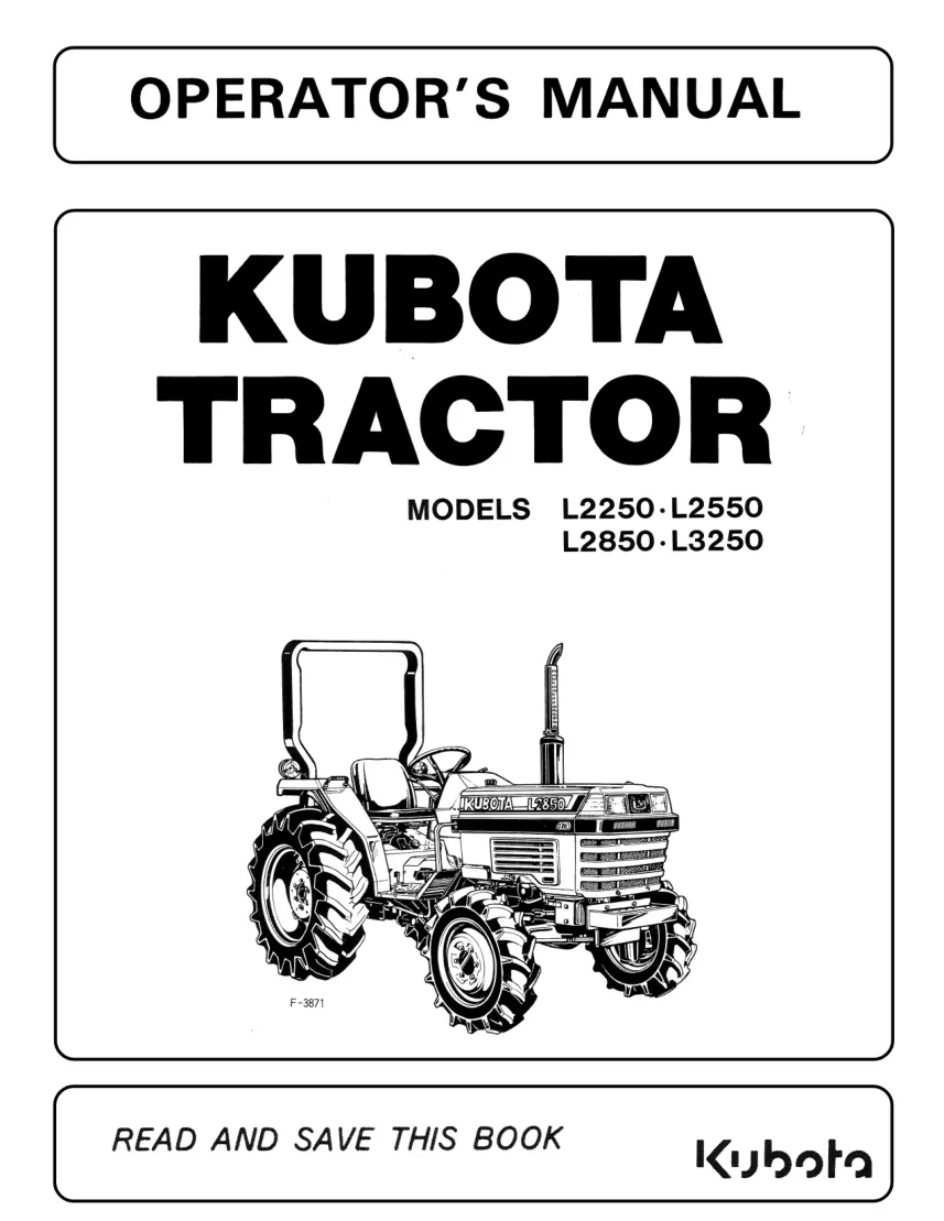 Kubota Tractor L2250 L2550 L2850 L3250 2WD 4WD Operator's Manual preview page 1
