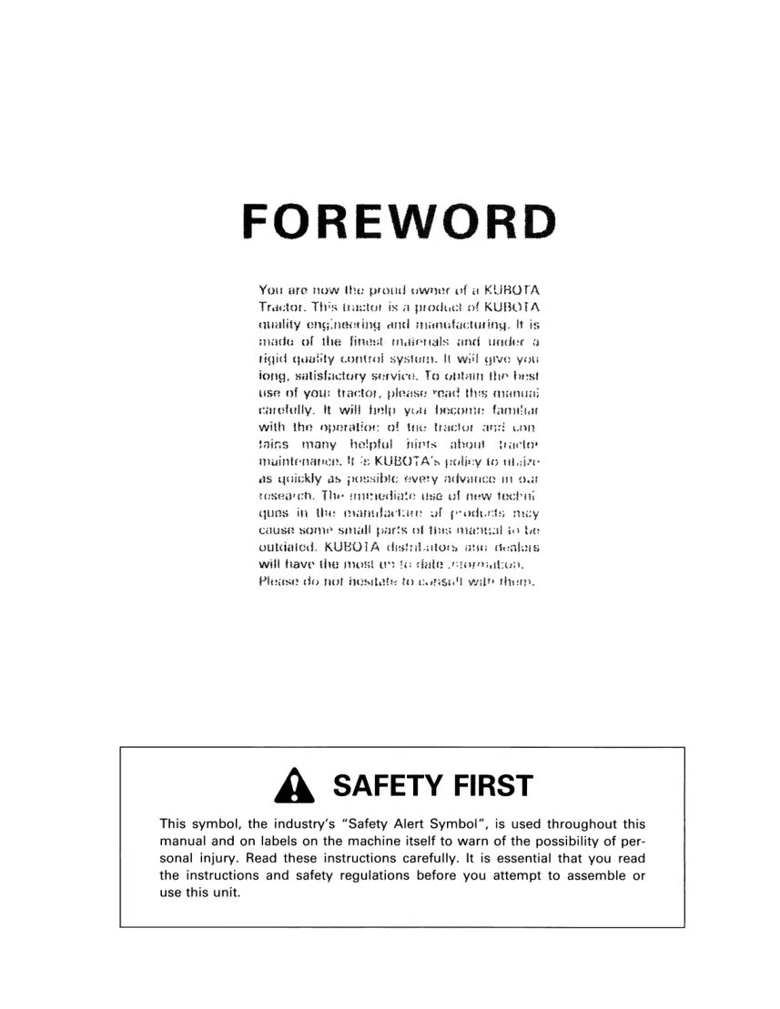 Kubota Tractor L2250 L2550 L2850 L3250 2WD 4WD Operator's Manual preview page 3