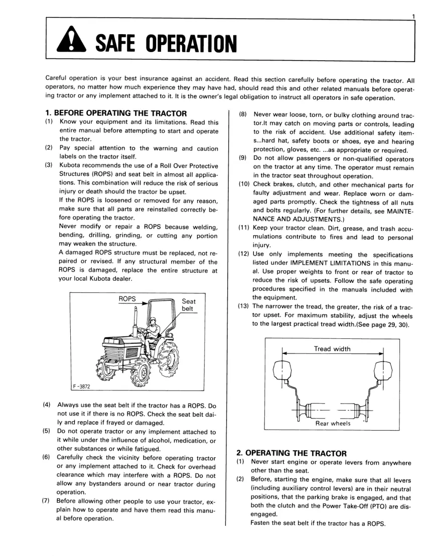 Kubota Tractor L2250 L2550 L2850 L3250 2WD 4WD Operator's Manual preview page 5