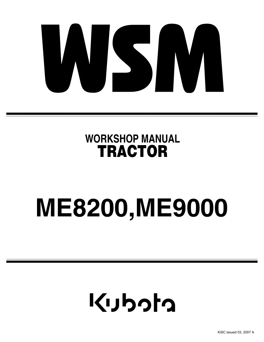 Kubota Tractor ME8200 ME9000 Service & Repair Manual preview page 1