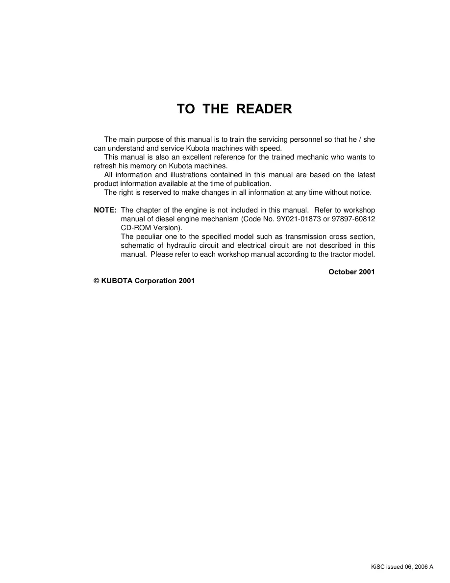 Kubota Tractor Mechanism Technical Manual preview page 3