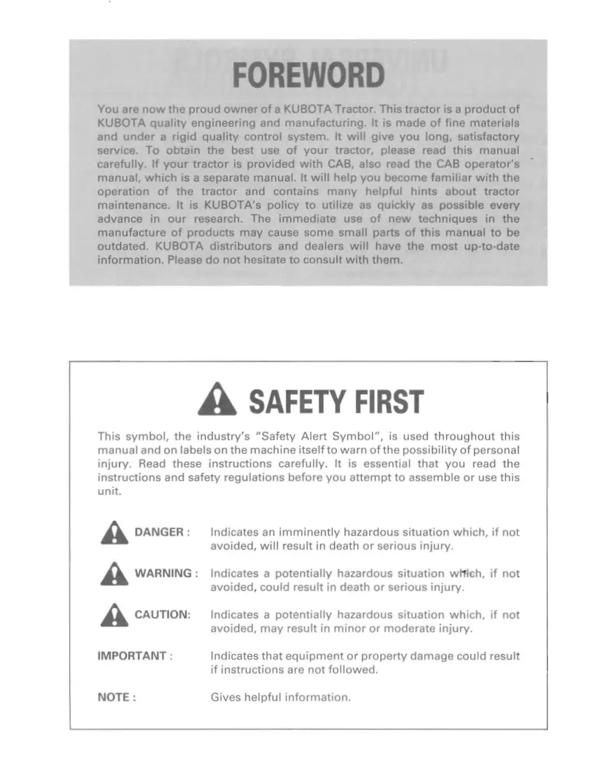 Kubota Tractor Operator's Manual preview page 4