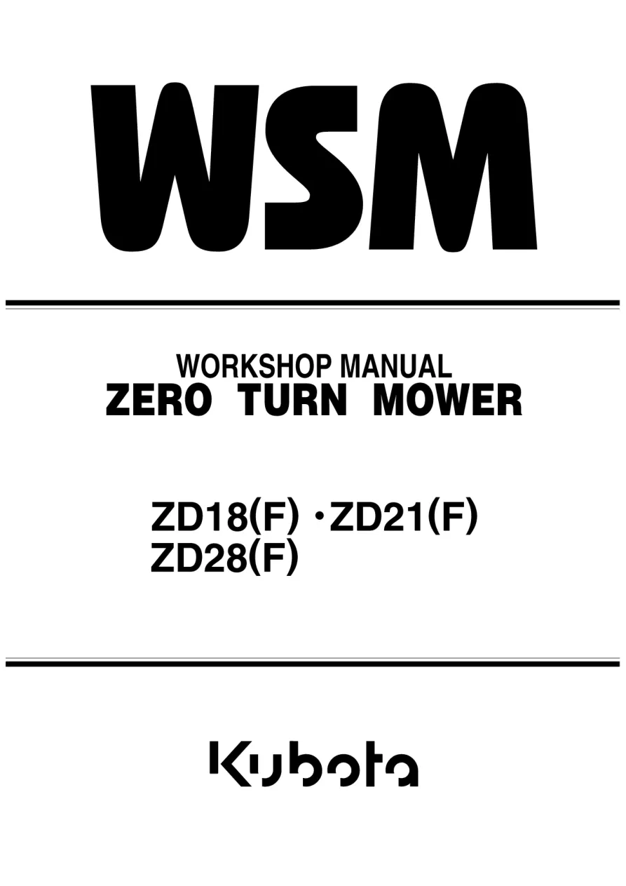 Kubota Zd18 Zd21 Zero Turn Mower Service & Repair Manual preview page 1