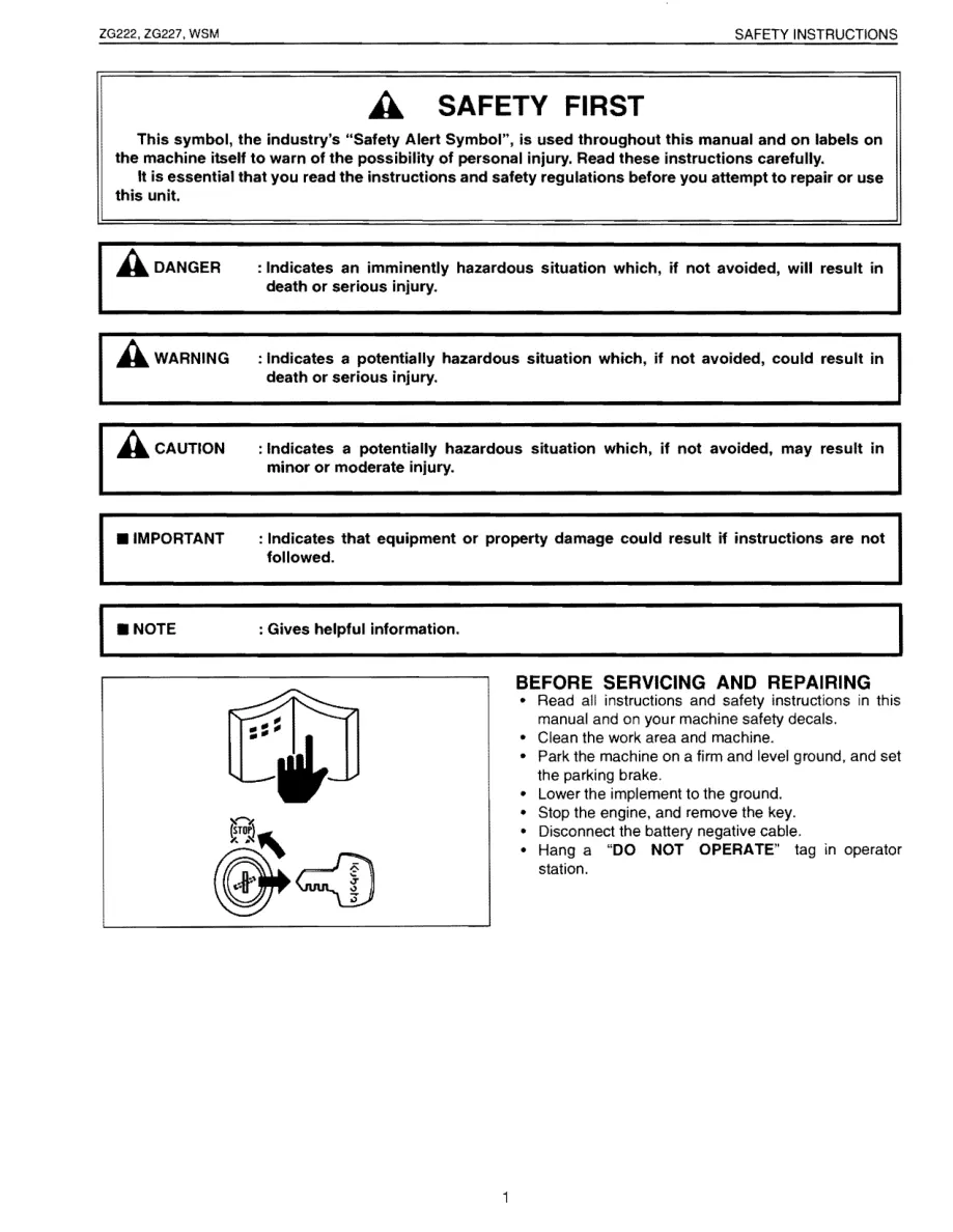 Kubota ZG222/ZG227 Zero Turn Mowers Service & Repair Manual preview page 1