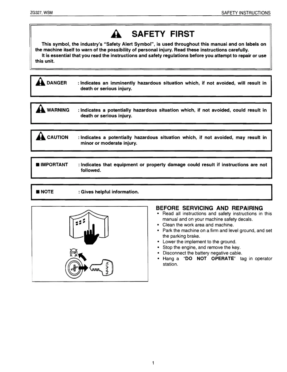Kubota ZG327 Zero Turn Mower Service & Repair Manual preview page 1