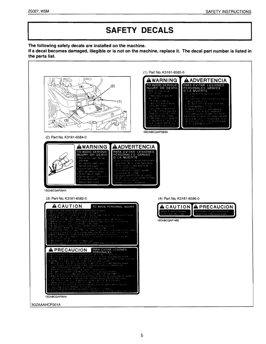 Kubota ZG327 Zero Turn Mower Service & Repair Manual preview page 5