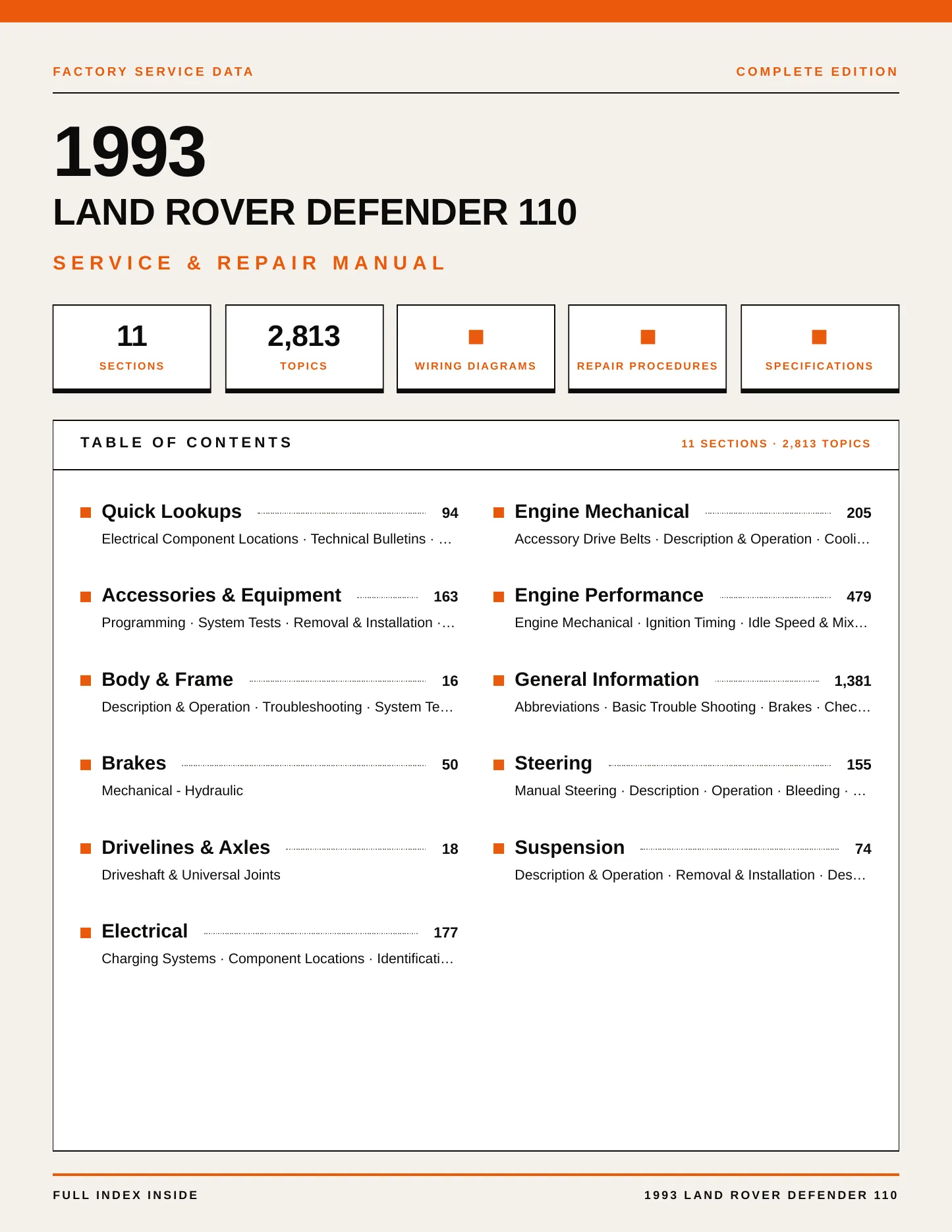 1993 Land Rover Defender 110 service manual page 1