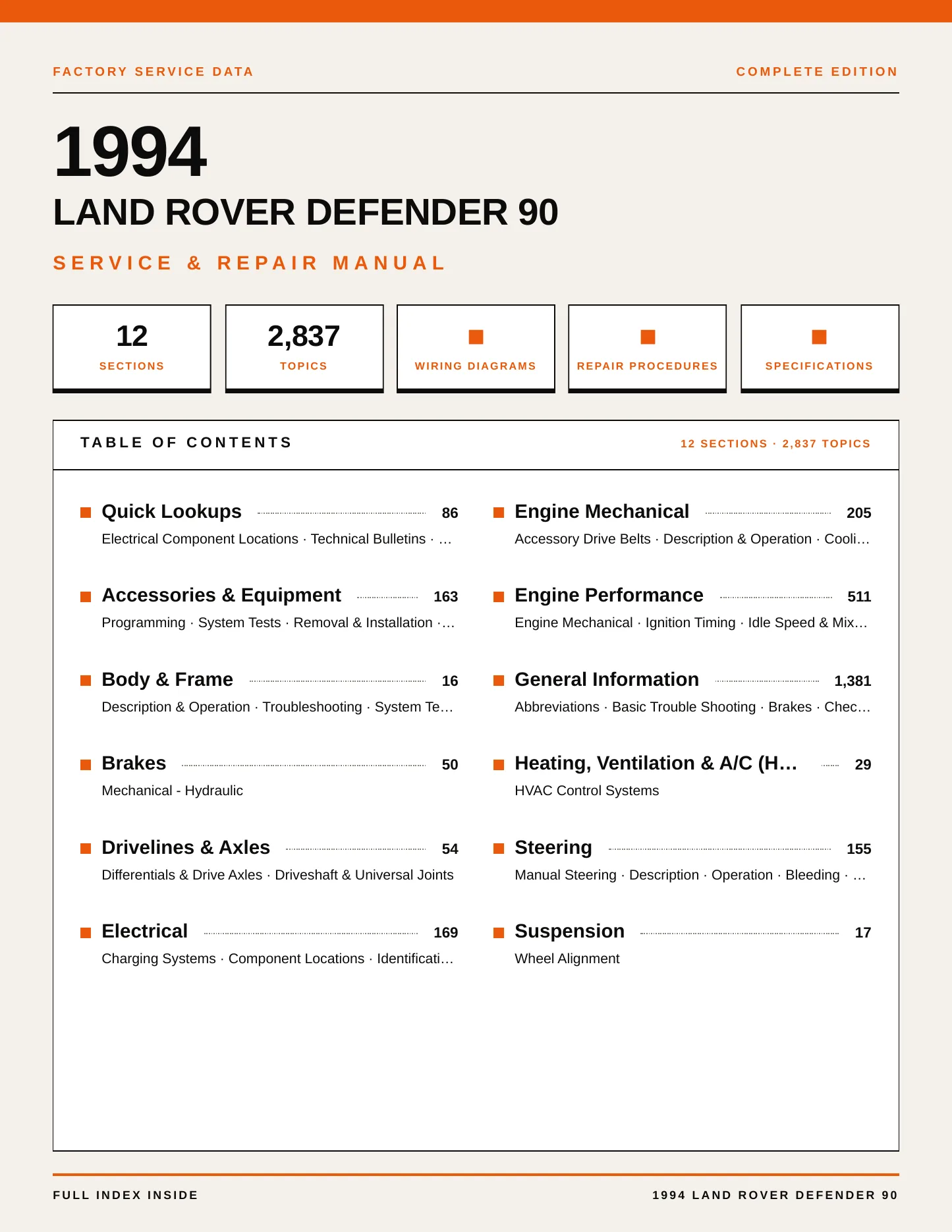 1994 Land Rover Defender 90 Service and Repair Manual preview page 1