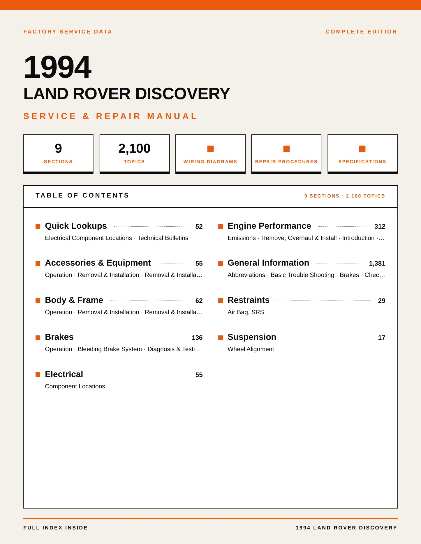 1994 Land Rover Discovery Service and Repair Manual preview page 1