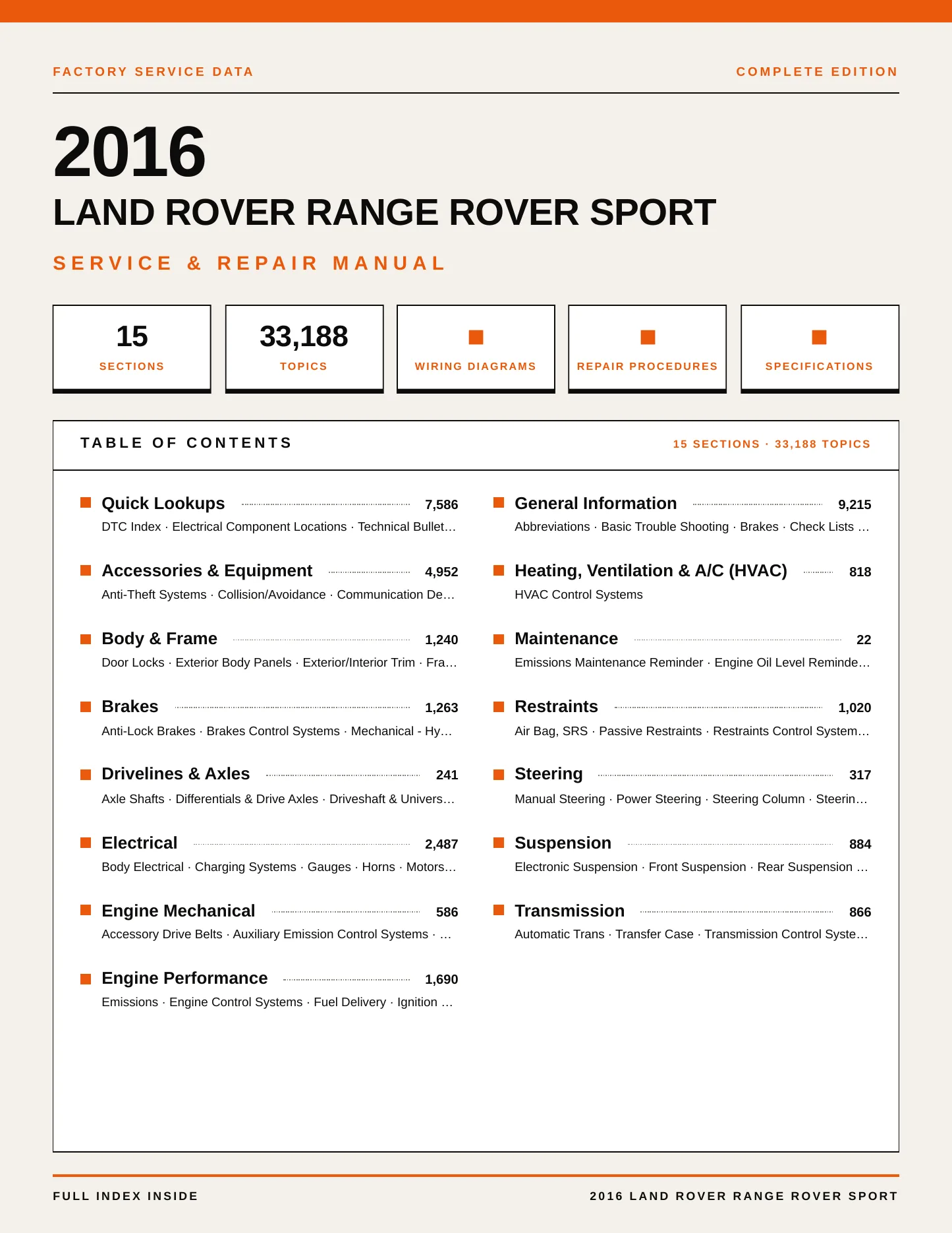 2016 Land Rover Range Rover Sport Service and Repair Manual preview page 1