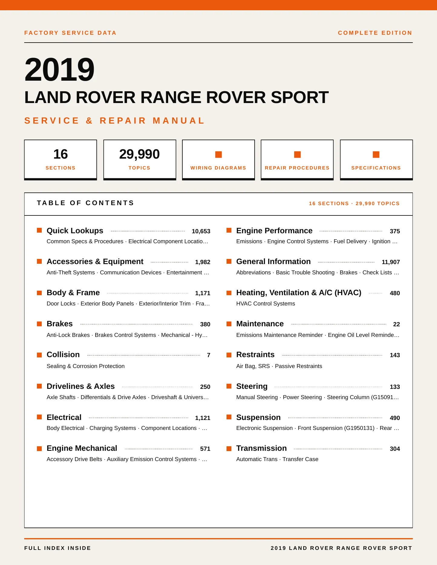 2019 Land Rover Range Rover Sport Service and Repair Manual preview page 1