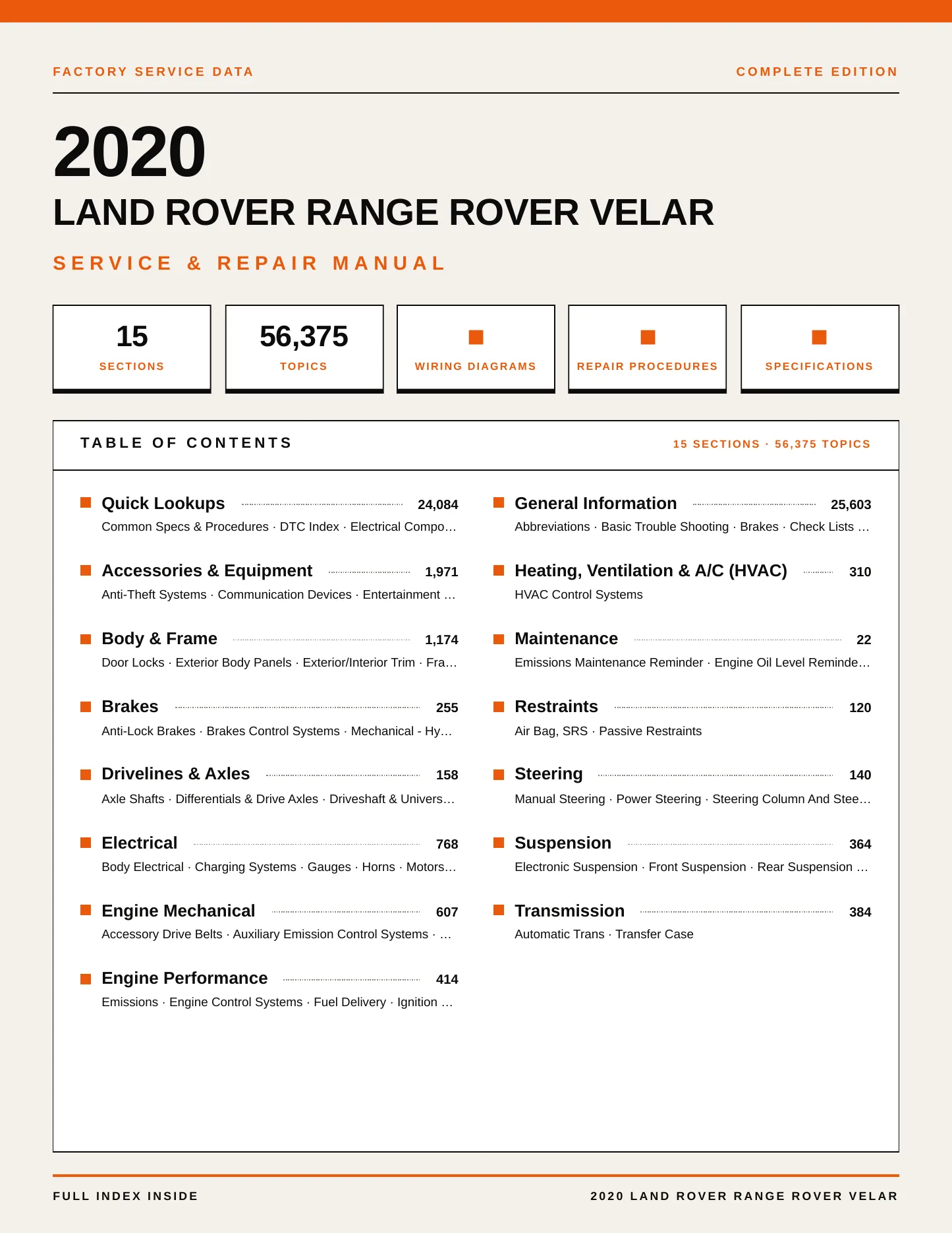 2020 Land Rover Range Rover Velar Service and Repair Manual preview page 1