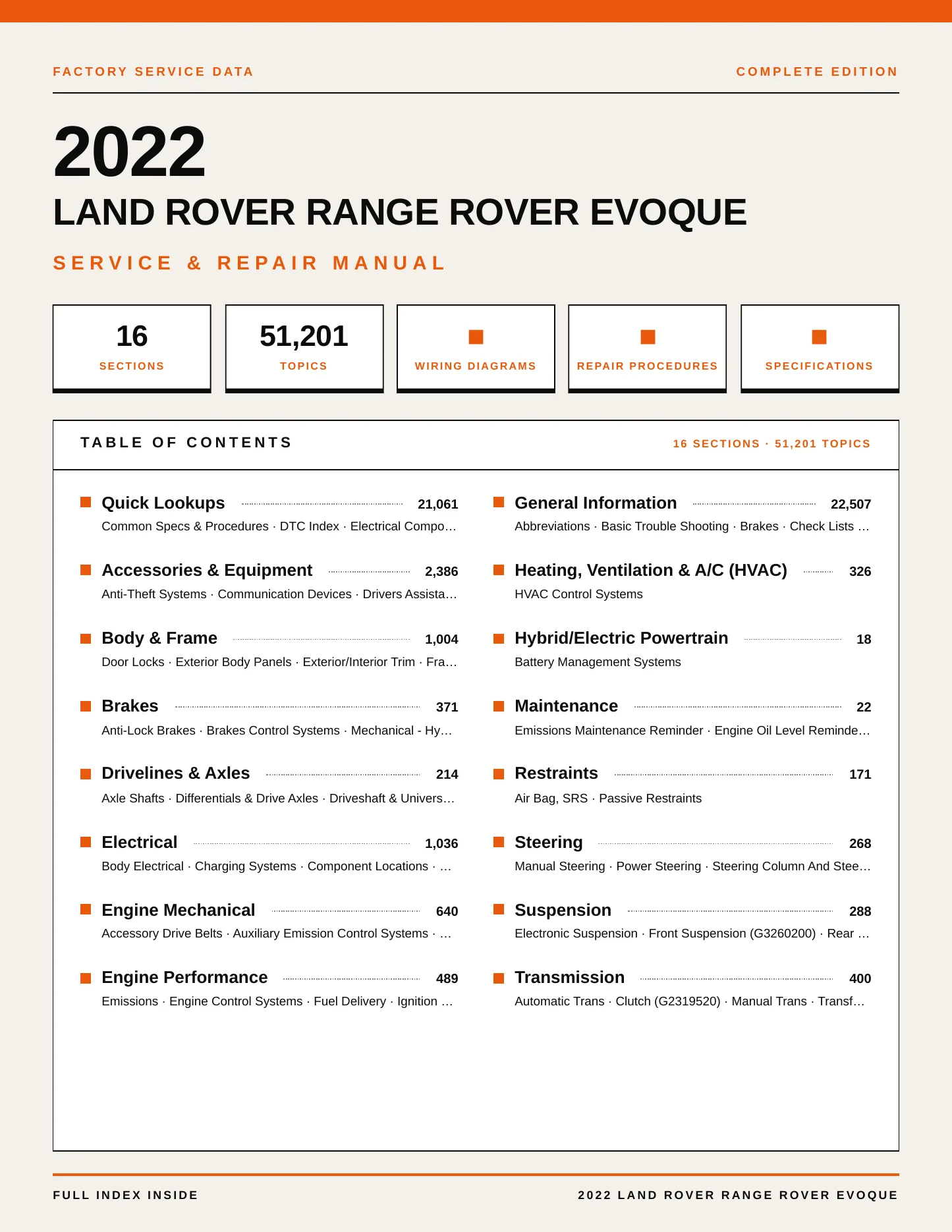 2022 Land Rover Range Rover Evoque Service and Repair Manual preview page 1