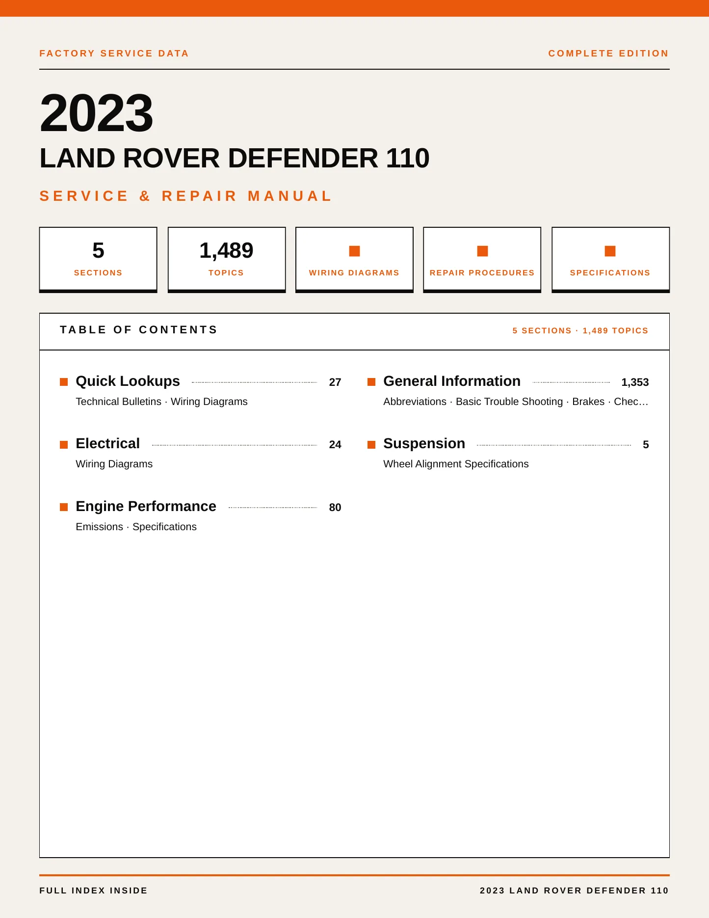 2023 Land Rover Defender 110 Service and Repair Manual preview page 1