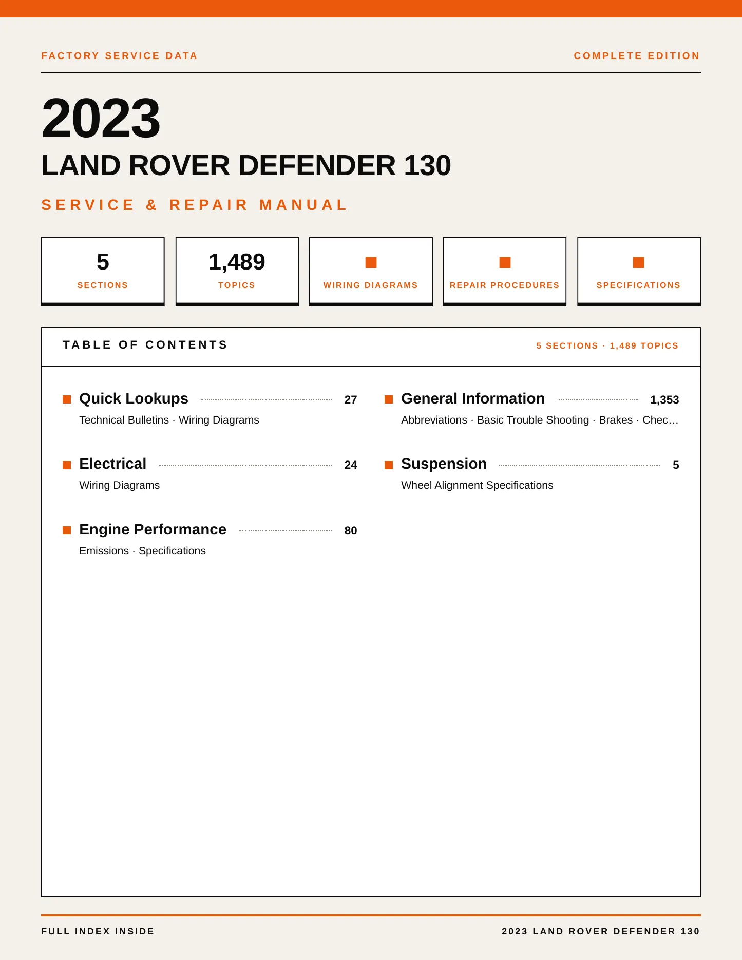 2023 Land Rover Defender 130 Service and Repair Manual preview page 1