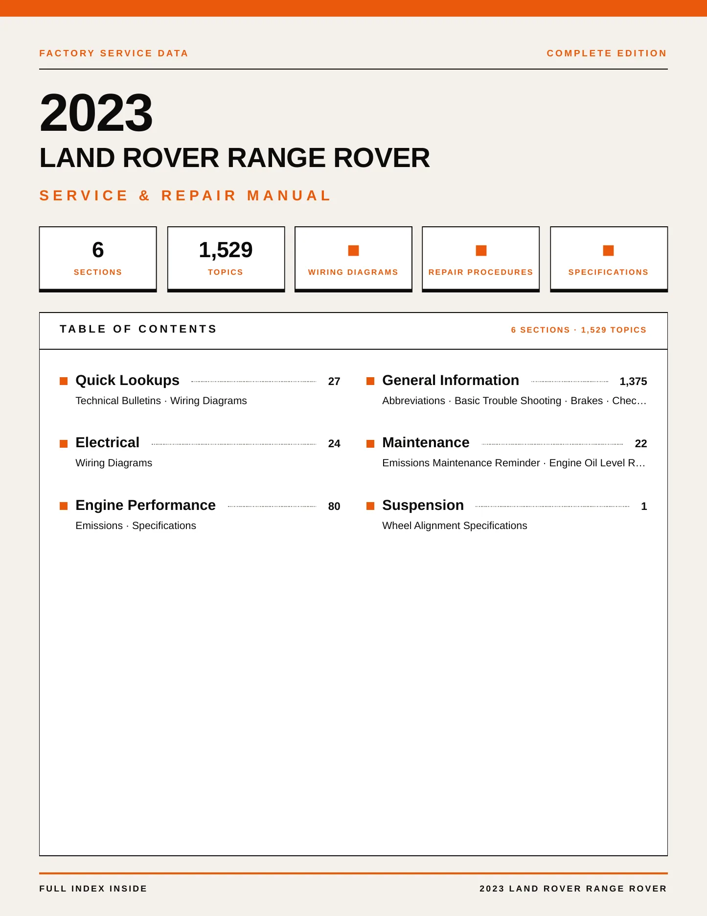 2023 Land Rover Range Rover Service and Repair Manual preview page 1