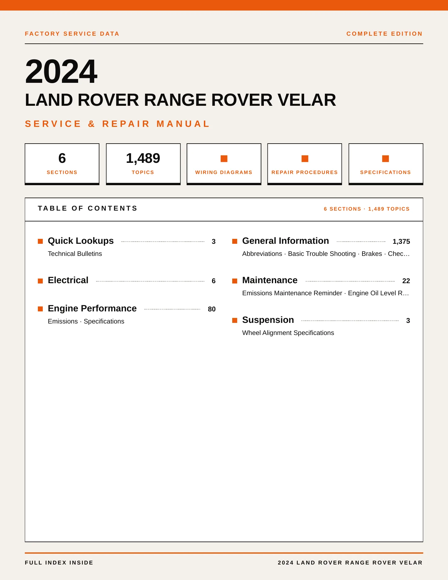 2024 Land Rover Range Rover Velar Service and Repair Manual preview page 1