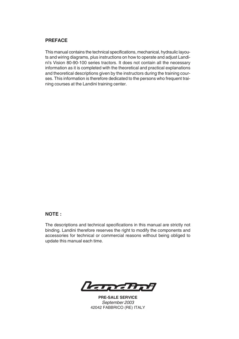 Landini Atlantis 70 75 80 85 90 100 Ghibli Tractor Training Service & Repair Manual preview page 2