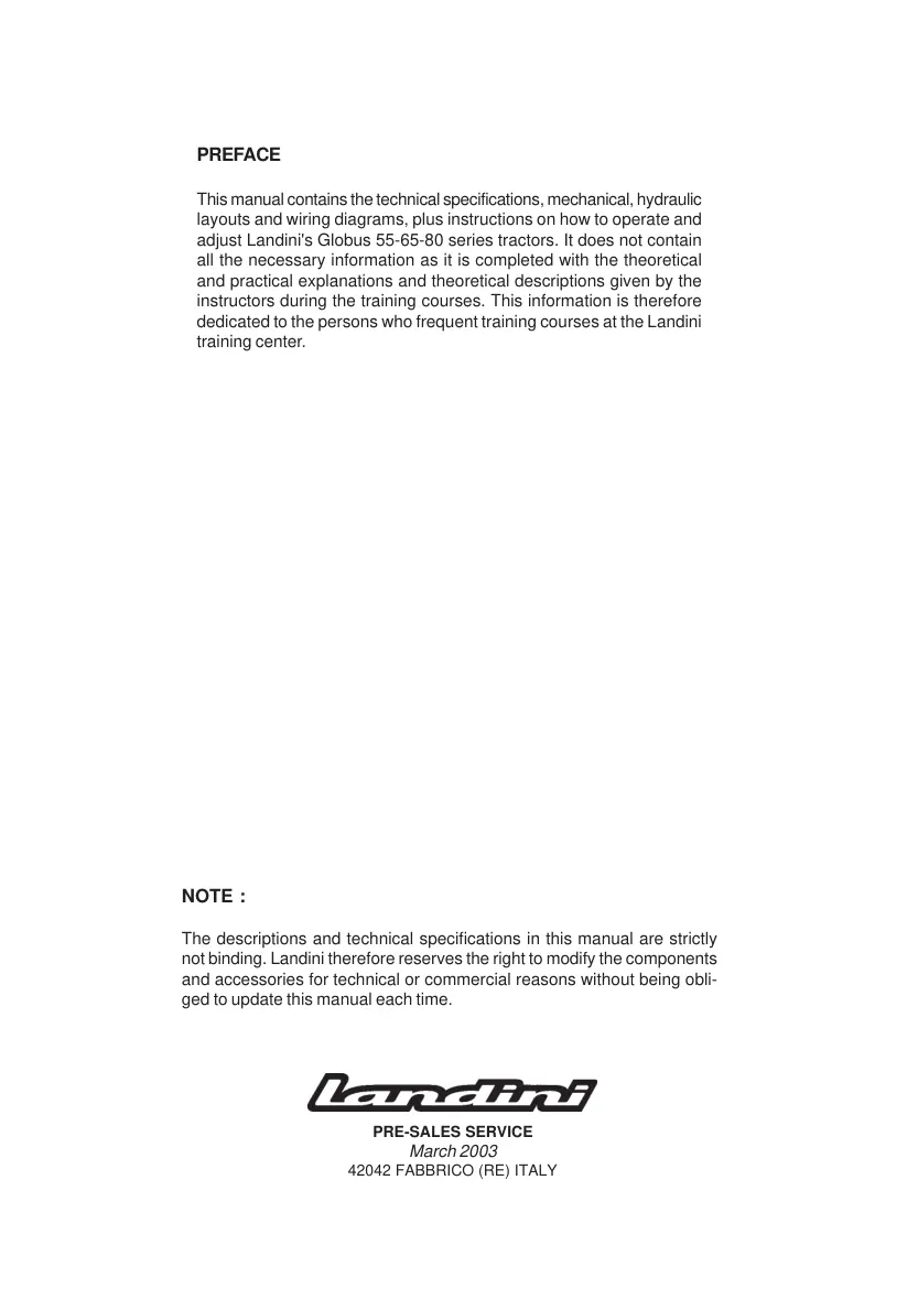 Landini Globus 65 Tractor Service & Repair Manual preview page 2