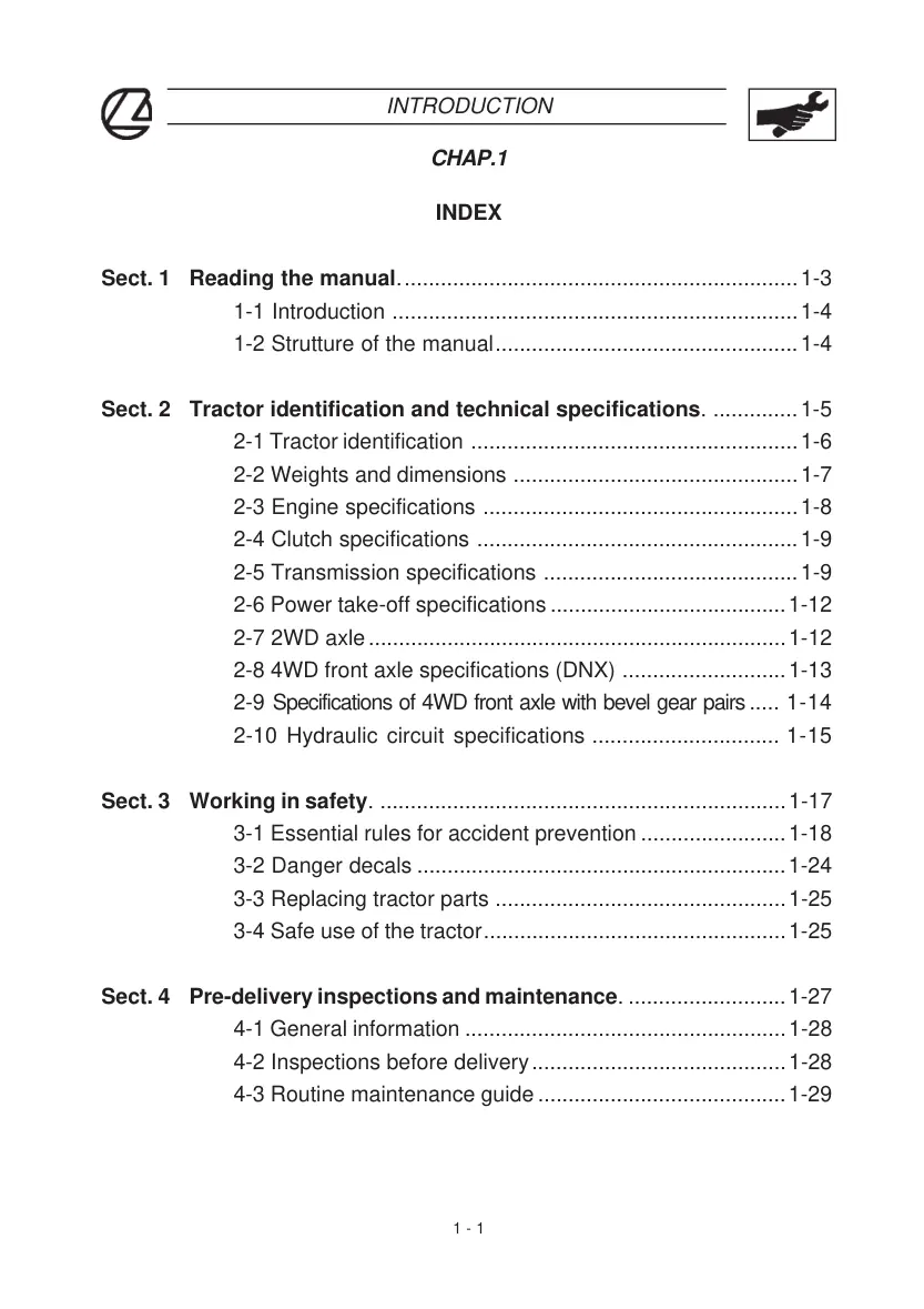 Landini Globus 65 Tractor Service & Repair Manual preview page 4